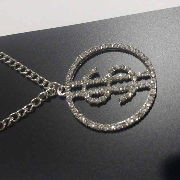 Silver tone Rhinestone Dollar Sign Circle Design pendant Necklace Women Jewelry - Picture 4 of 5